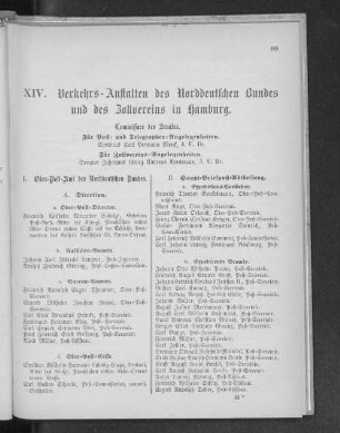 XIV. Verkehrs-Anstalten des Norddeutschen Bundes und des Zollvereins in Hamburg.