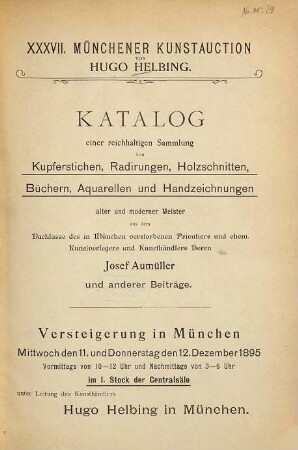 Versteigerung. 1895, 11./12. Dez. = [600]