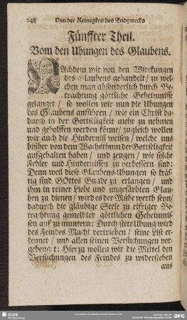 Fünffter Theil. Vo[n] den Ubungen des Glaubens
