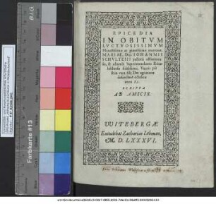 EPICEDIA IN OBITVM LVCTVOSISSIMVM Honestissimae ac pientissimae matronae, MARIAE, Dni. IOHANNIS SCHVLTESII pastoris ostheimensis, & adiuncti Superintendentis Römhildensis ... Vxoris piè & in vera filij Dei agnitione defunctae 6. octobris anno 85. SCRIPTA AB AMICIS.