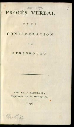 Procès Verbal De La Confédération De Strasbourg