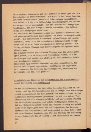 Grundsätzliche Hinweise zur methodischen und organisatorischen Gestaltung des Unterrichts
