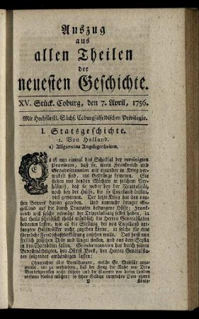 XV. Stück. Coburg, den 7. April, 1756.