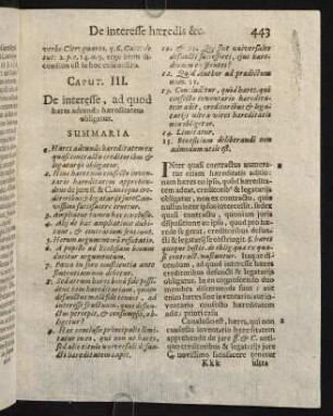 443-449, Caput III. De interesse, ad quod haeres adeundo haereditatem obligatur.