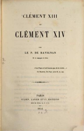 Clément XIII. et Clément XIV., 1