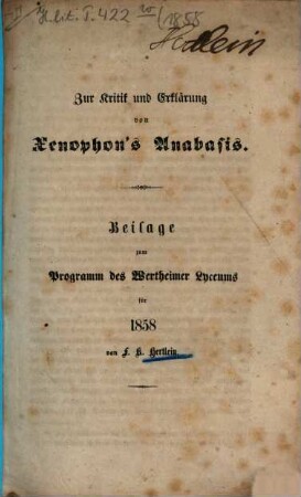 Programm des Grossherzoglichen Lyceums in Wertheim : vom Schuljahre .... 1858