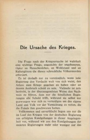 Die Ursache des Krieges