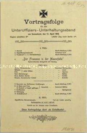 Programm mit Liedtexten zu einem Unterhaltungsabend für Unteroffiziere