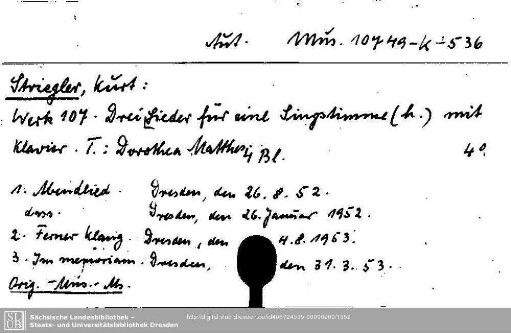 Striegler, Kurt, Lieder für eine Singstimme
