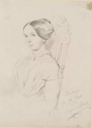 Bildnis der jüngsten Tocher Johann Eugenia (Jenny) des Malers Carl Gustav Carus in Dresden, Halbfigur auf einem Stuhl schräg nach links