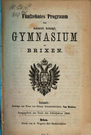Programm des KK Gymnasiums zu Brixen, 15. 1865