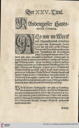 Titul XXV Rubr. I Kandengiesser Handtwecks Ordnung