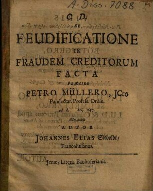 De Feudificatione In Fraudem Creditorum Facta