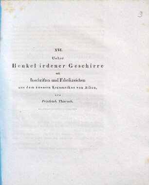 Ueber Henkel irdener Geschirre mit Inschriften und Fabrikzeichen aus dem äussern Kerameikos von Athen