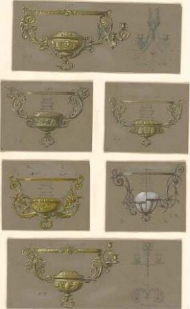 Gmelin, Leopold; Sammlung Gmelin: Handzeichnungen - Folio 8 - verschiedene Hängelampen (Grundrisse, Teilansichten)