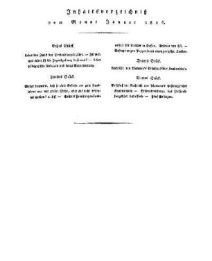 Inhaltsverzeichnis vom Monat Januar 1806