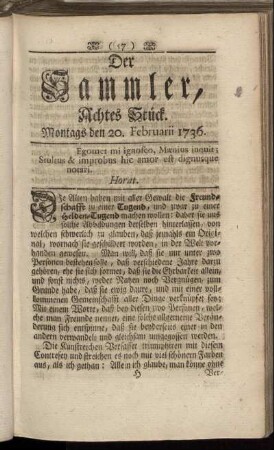 Achtes Stück. Montags den 20. Februarii 1736.