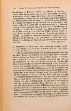 132-133 [Rezension] Preuss, Arthur, A dictionary of secret and other societies