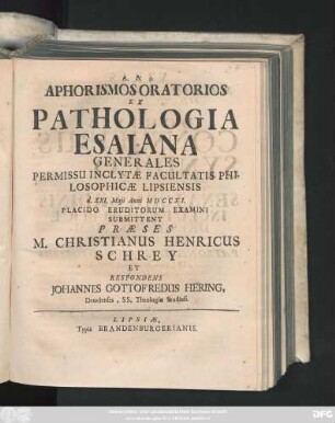 Aphorismos Oratorios Ex Pathologia Esaiana Generales