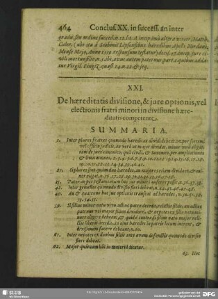 XXI. De haereditatis divisione, & jure optionis, vel electionis fratri minori in divisione haereditatis competente