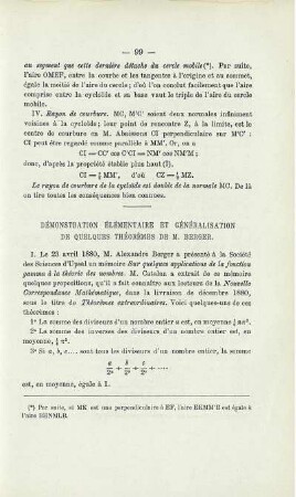 DÉMONSTRATION ÉLÉMENTAIRE ET GÉNÉRALISATION DE QUELQUES THÉORÈMES DE M. BERGER: