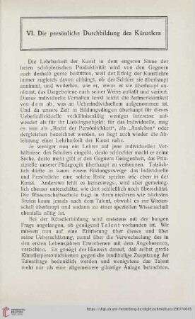 VI. Die persönliche Durchbildung des Künstlers
