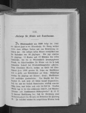 XIII. Fürsorge für Blinde und Taubstumme.