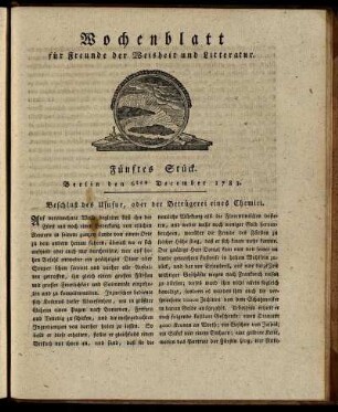 Fünftes Stück. Berlin den 6ten December 1783.