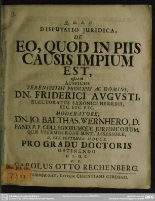 Disputatio Iuridica, De Eo, Quod In Piis Causis Impium Est