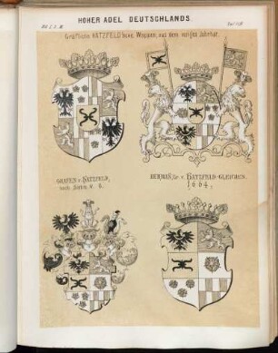 Taf. 119. Gräfliche Hatzfeld'sche Wappen aus dem vorigen Jahrhdt. - Grafen v. Hatzfeld, nach Siebm. IV.6. - Herman[n], Gr. v. Hatzfeld-Gleichen 1664