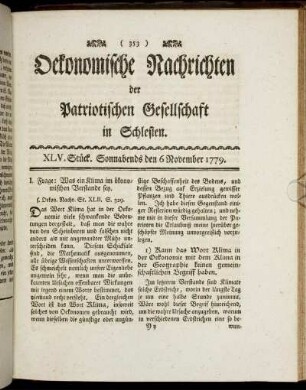 XLV. Stück. Sonnabends den 6 November. 1779.