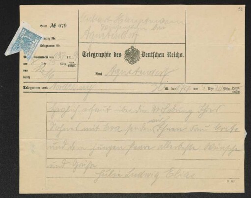 Brief von Julie Elias an Gerhart Hauptmann
