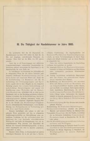 III. Die Thätigkeit der Handelskammer im Jahre 1885.