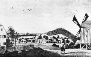Wermsdorf-Collm. Ortsansicht mit Bockmühle, um 1830