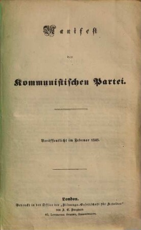 Manifest der Kommunistischen Partei : veröffentlicht im Februar 1848