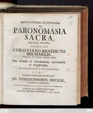 Dissertationem Inavgvralem De Paronomasia Sacra