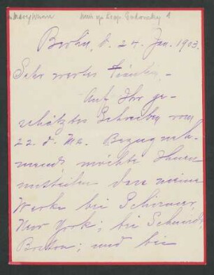 Brief an Mary Wurm : 24.01.1903
