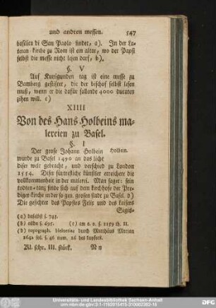 XIIII Von des Hans Holbeins malereien zu Basel.