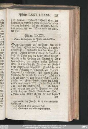 Psalm LXXXI. Gottes Wohlthaten an Israel; und desselben Undank.