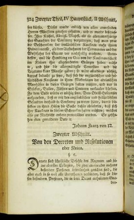 Zweyter Abschnitt. Von den Decreten und Resolutionen oder Noten