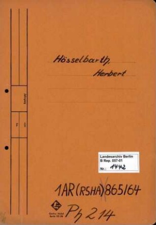 Personenheft Herbert Hösselbarth (*02.04.1907), SS-Hauptsturmführer