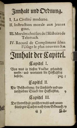 Innhalt und Ordnung. - Innhalt der Capitel.