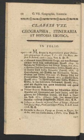 Classis VII. Geographia, Itineraria Et Historia Exotica