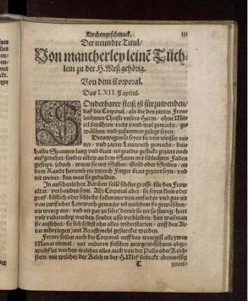 Der neundte Titul. Von mancherley leinen Tüchlein zu der H. Meß gehörig