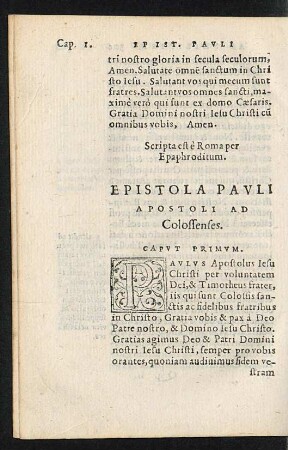 Epistola Pauli Apostoli Ad Colossenses.