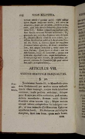 Articulus VIII. Visionis Beatificæ Inæqualitas.