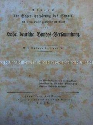 Darstellung der Haltung des Senats der Stadt Frankfurt (Main) bezüglich der Stellung der Juden in der Stadt