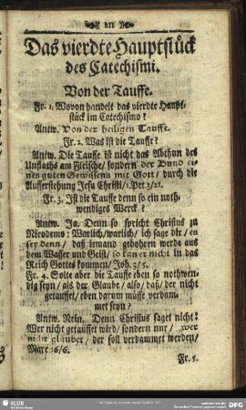Das vierdte Hauptstück des Catechismi. Von der Tauffe