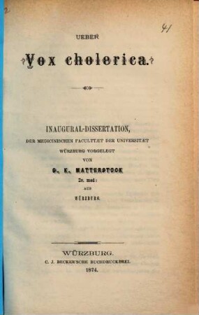 Über Vox cholerica : Inaug.-Diss.