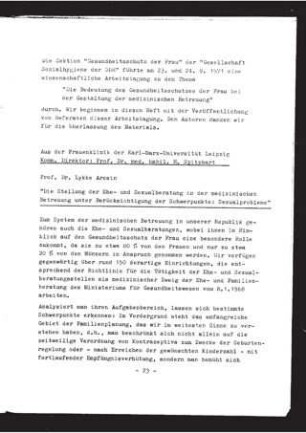Die Stellung der Ehe- und Sexualberatung in der medizinischen Betreuung unter Berücksichtigung der Schwerpunkte : Sexualprobleme